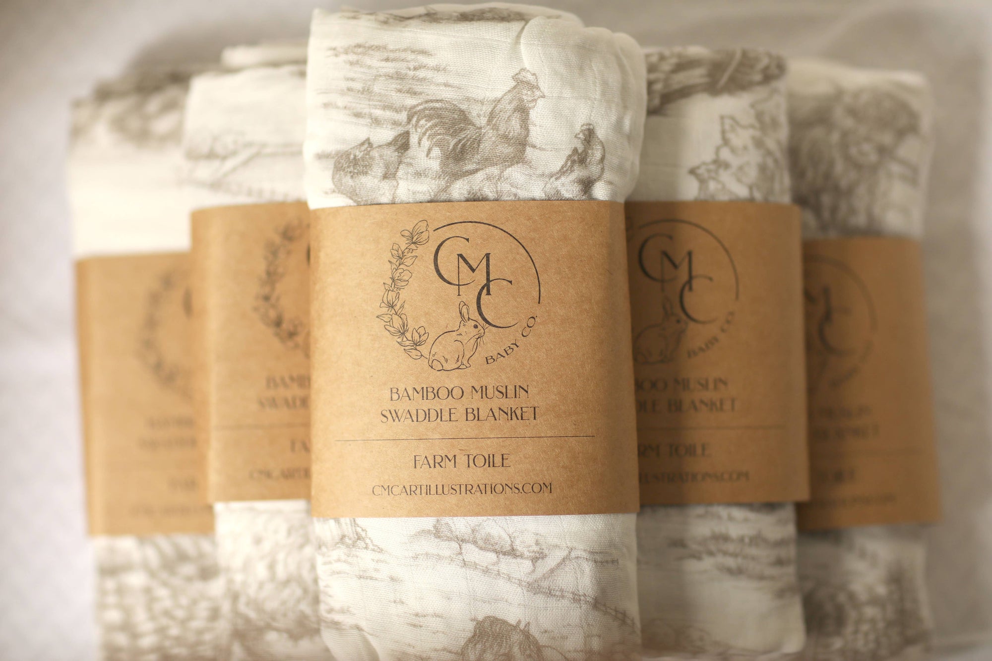 Farm Toile Baby Swaddle Bamboo Muslin Swaddle Gift for Baby