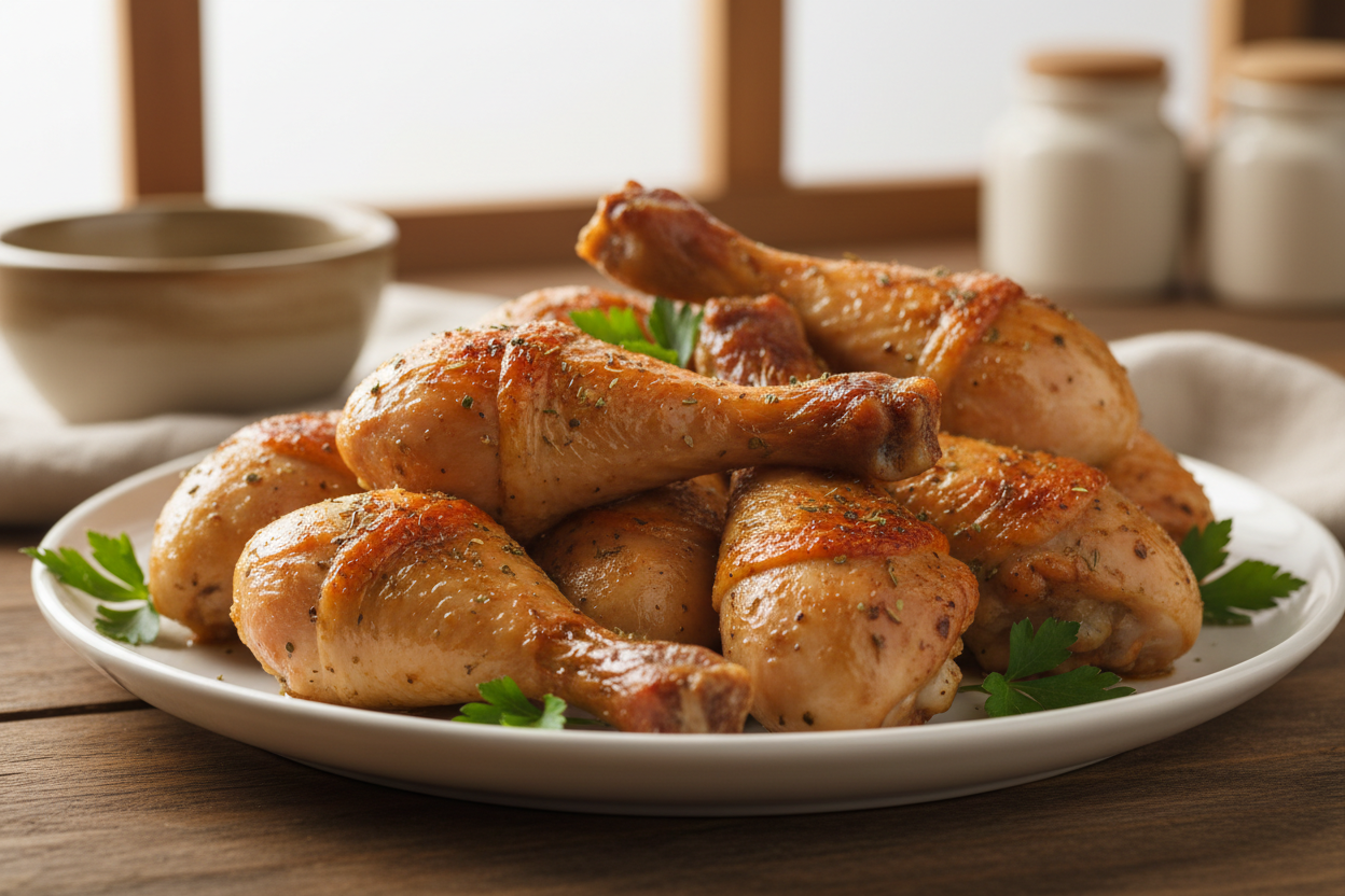 cooked drumsticks on a platter