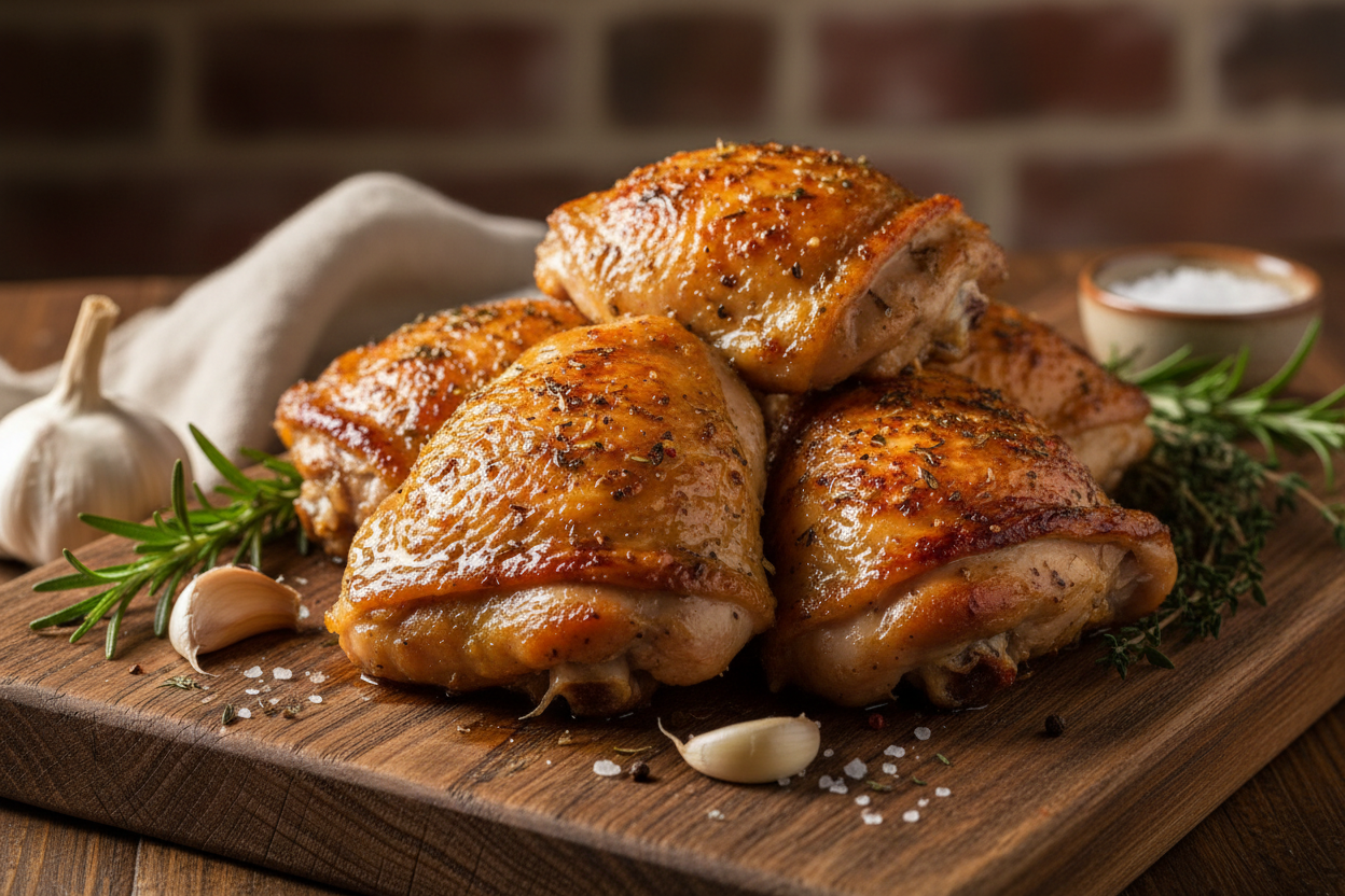 cooked juicy chicken thighs